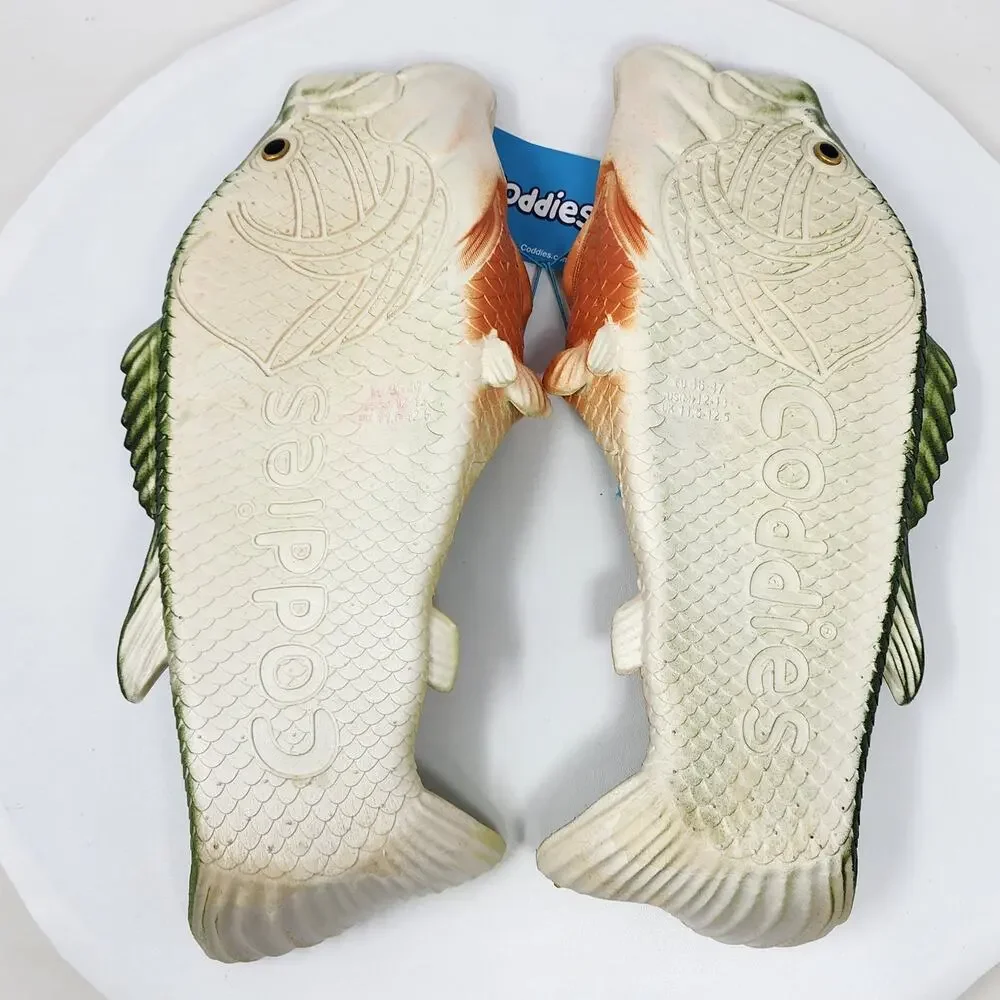 Coddies Fish Sandals Men 12-13 Green Rubber Bass Fisherman Gift Gag Gift NWT